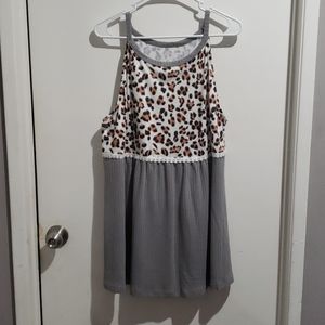 2xl cheetah and gray sleeveless blouse
